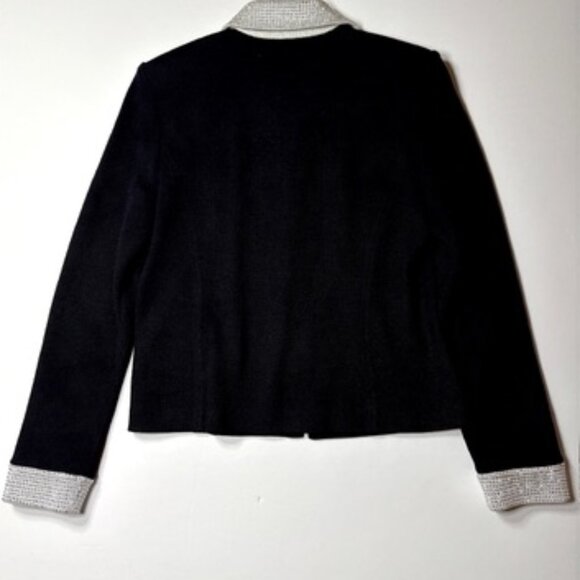 St. John Evening Black Knit Jacket w/ Crystal Trim & zipper/Rhinestone closure 4 - Picture 4 of 5